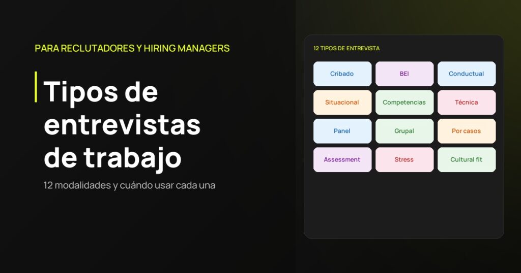 Tipos de entrevistas de trabajo: 12 modalidades explicadas con matriz y workflow